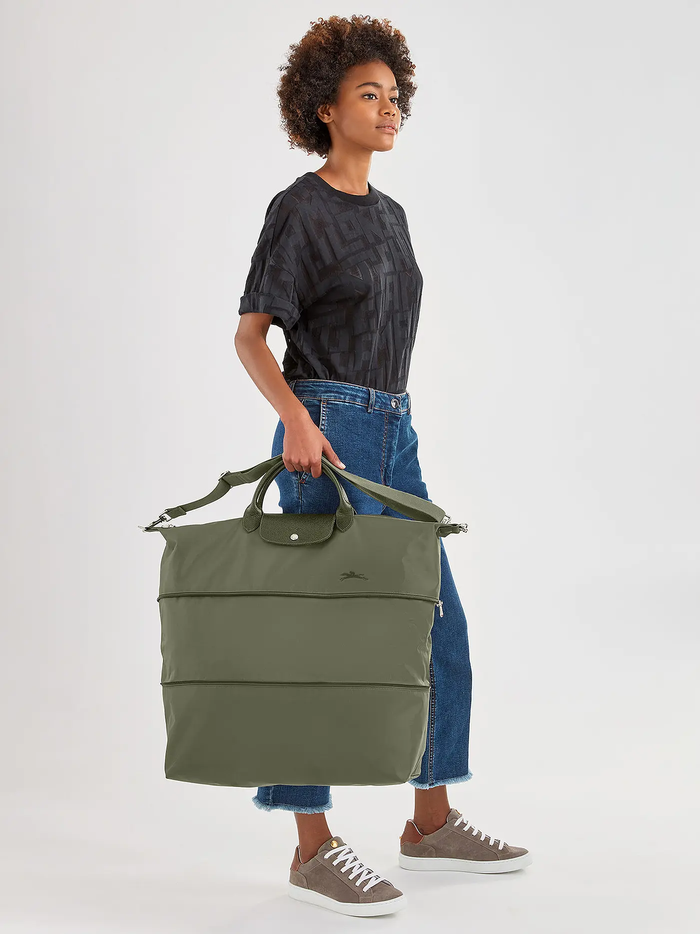 LONGCHAMP | Le Pliage Green Erweiterbare Reisetasche, Graphite | grün